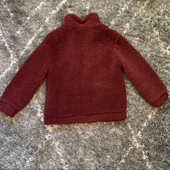 Ashley Teddy Bear Fur Bomber Jacket in Burgundy - Picture 11 of 12